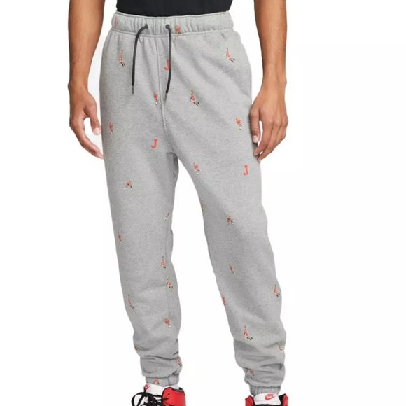 NWT Jordan Grey All Over Iconic Print Fleece Pants, XL